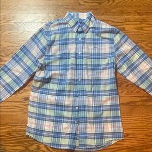 Vineyard Vines Blue and Pink Plaid Casual Button Down Shirt